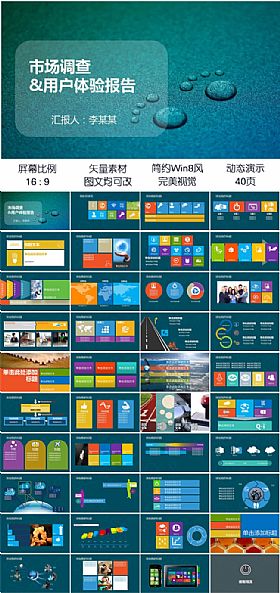 市场调查用户体验报告工作汇报win8风商务PPT模板