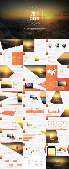 【商务路演】欧美扁平化创意落日夕阳商务PPT模板