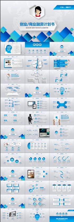 蓝色创业融资计划书ppt模板