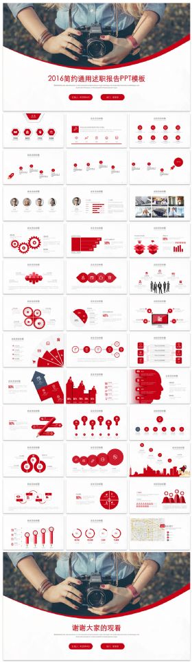 【赢在细节】红色2016简约通用述职报告PPT模板