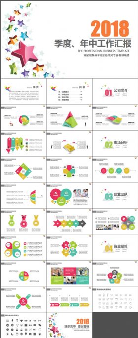 扁平化个性季度年中工作总结计划书PPT通用模版