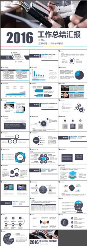 2016年度年中月季度工作总结汇报PPT通用模板