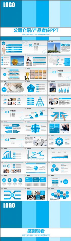 精美蓝色大气公司介绍 产品宣传 工作汇报通用 PPT模板