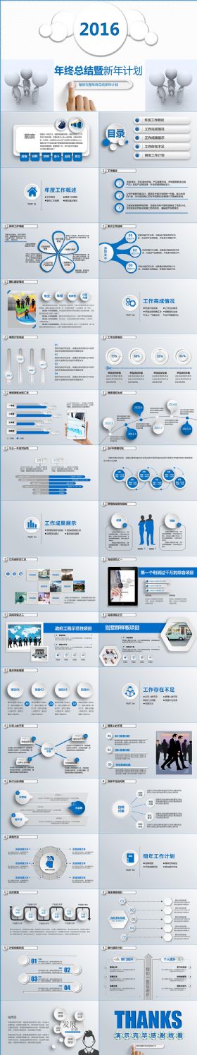 蓝色经典完整的微立体工作计划年终总结动态PPT