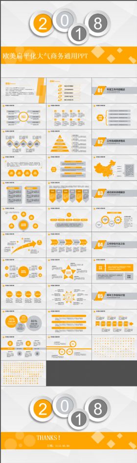 欧美扁平化大气工作总结计划述职报告PPT通用模版 