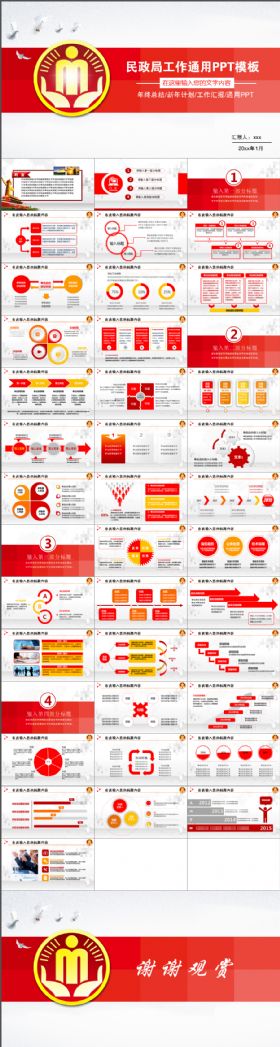 红色大气民政局民生工作年终总结计划PPT模板