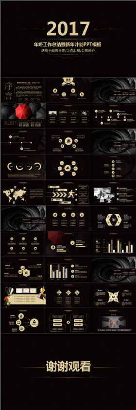 欧美沉稳黑商务年终工作总结汇报PPT模板