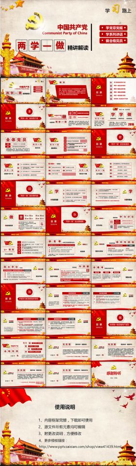 红色大气两学一做党课PPT模板
