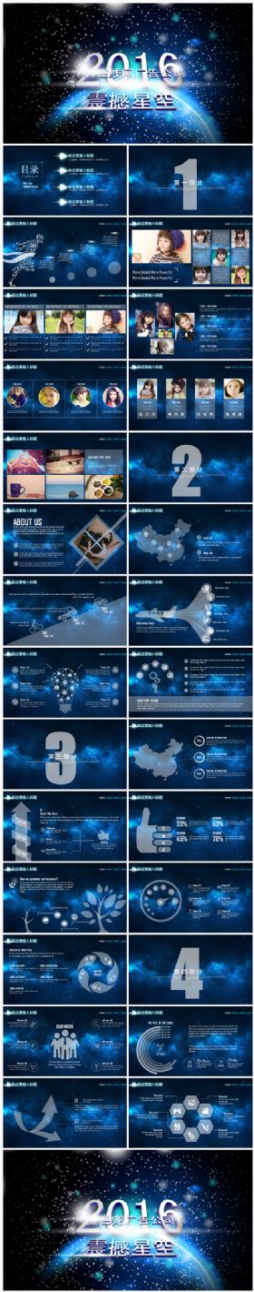 震撼大气超强动画唯美星空汇报PPT模板