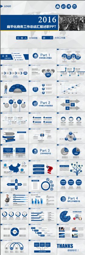 2016扁平化商务工作总结汇报PPT模板