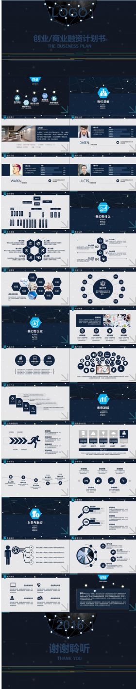 深蓝简约商业策划书创业计划项目投资PPT