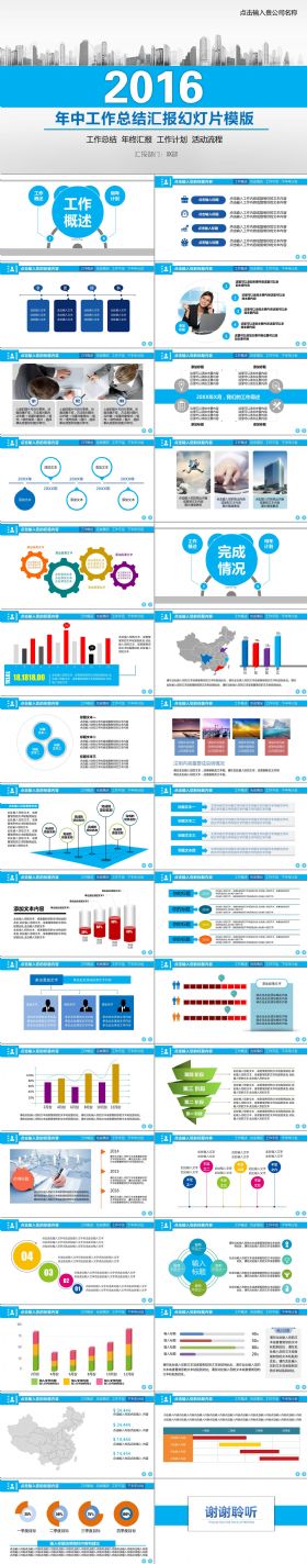 蓝色简约商务汇报工作总结计划PPT模板
