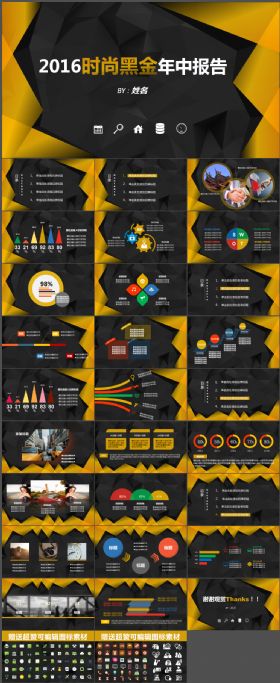 【年终汇报】时尚黑金2016年中总结报告PPT模板