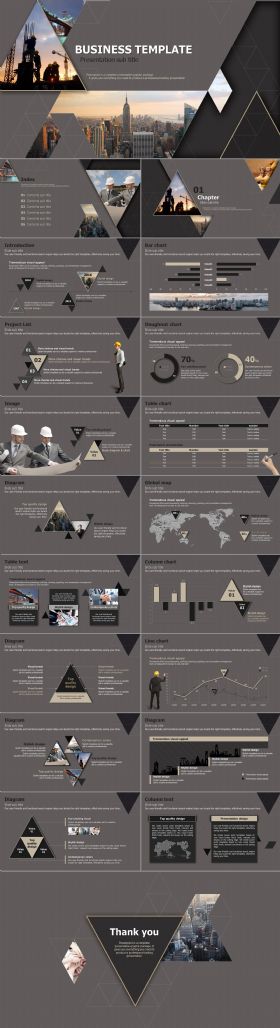 欧美灰色大气三角形商务汇报工作总结PPT模板
