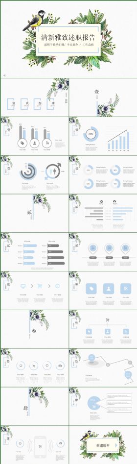 欧美水彩手绘欧式清新风格述职报告PPT模板