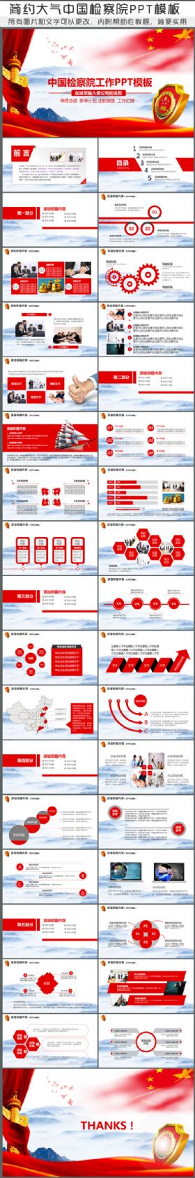 红色精美中国检察院工作总结汇报述职报告动态ppt模板