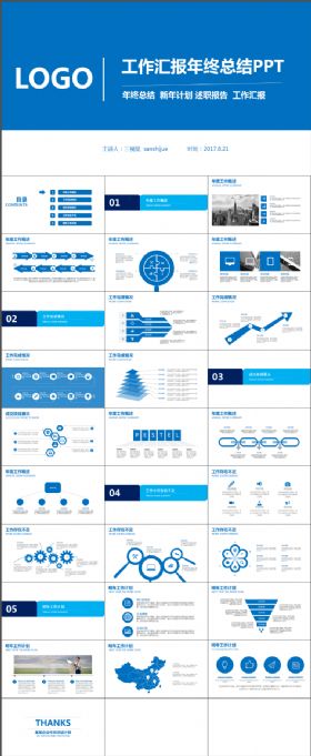 蓝色大气工作汇报年终总结PTT模板