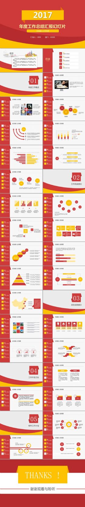 【结构完整】红色2017工作总结报告PPT模板