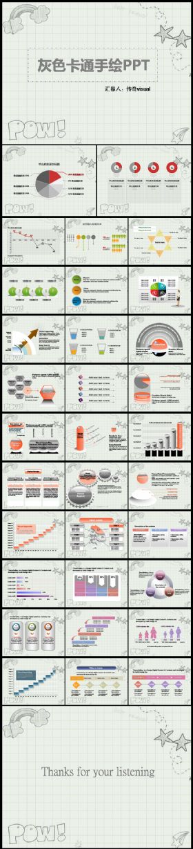 灰色卡通手绘风综合汇报通用PPT模板