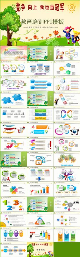 卡通儿童清新风格教师竞聘说课演讲教学培训课件PPT模板