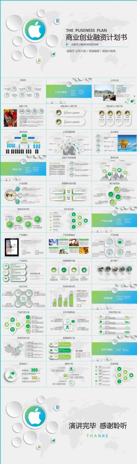 绿色清新完整商业创业计划书融资策划书PPT模板