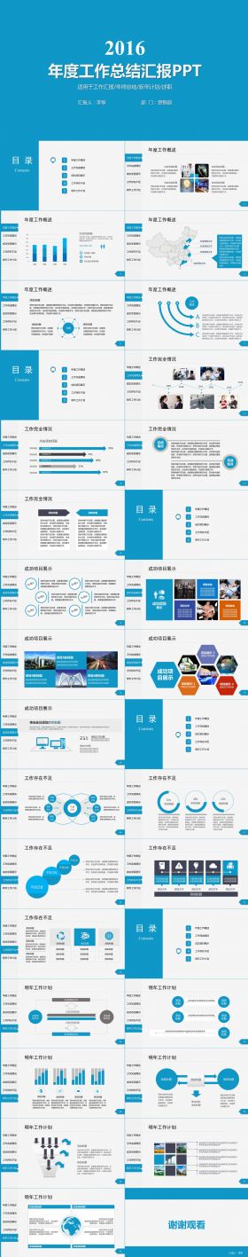 蓝色简约工作总结工作计划商务汇报PPT