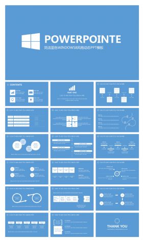 欧美简洁蓝色WINDOWS8风格动态PPT模板