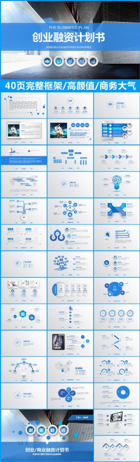 40页高颜值蓝色科技感创业融资商业计划书
