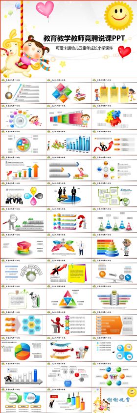 可爱卡通幼儿园童年成长小学课件教育教学教师竞聘说课PPT