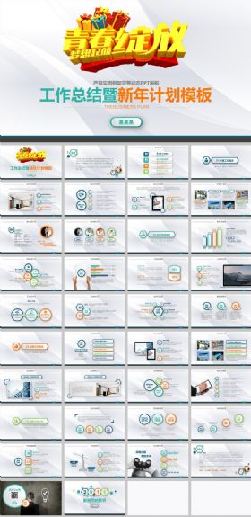 青春绽放工作总结新年计划ppt模板