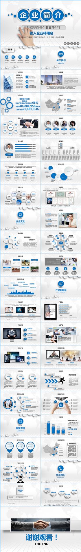 蓝色大气企业简介产品介绍上市投资发布PPT模板