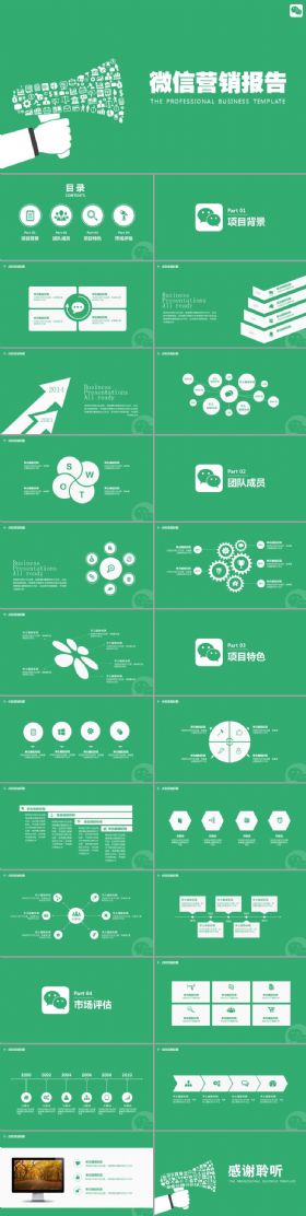 绿色微信营销报告推广策划方案活动项目PPT模板