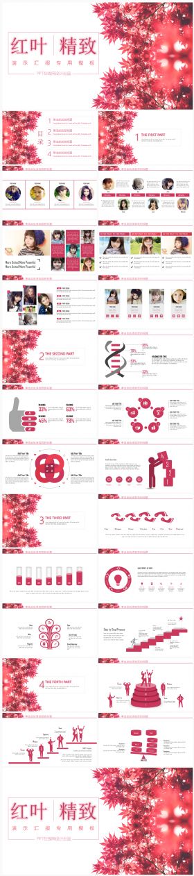 清爽经典唯美红叶汇报总结PPT模板