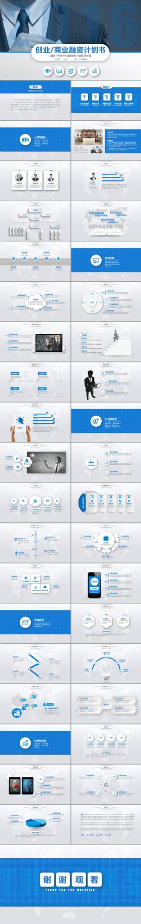 【通用】2016大气蓝色商业汇报融资计划书ppt模板