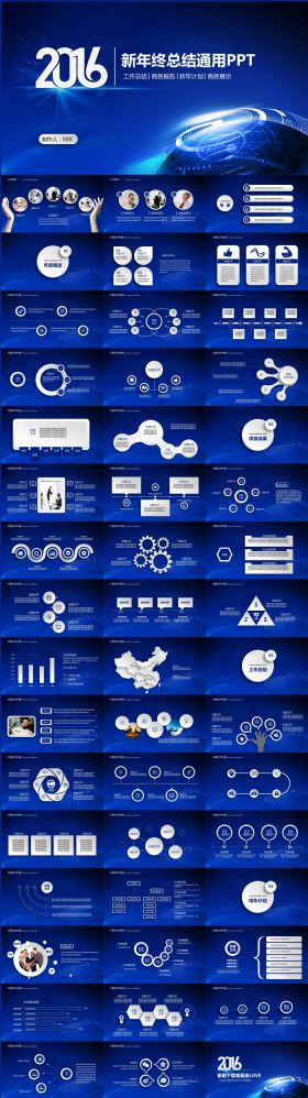 通用蓝色科技年终总结工作汇报PPT模板