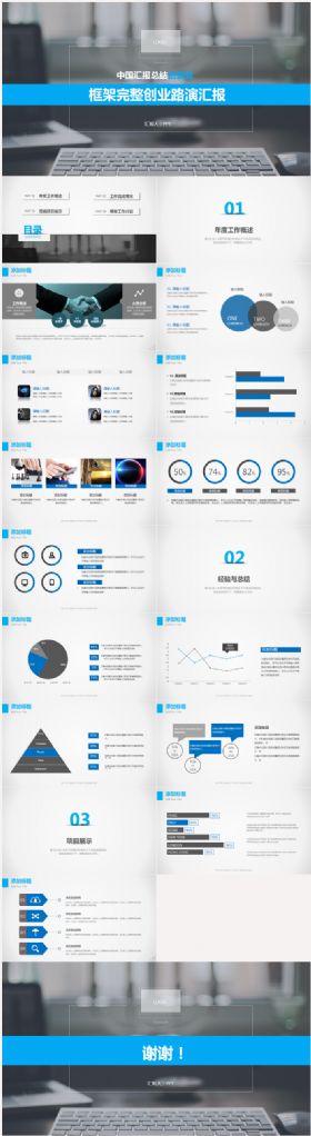 框架完整企业宣传与业绩报告PPT模板