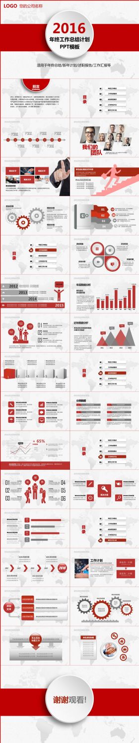 2016红色大气年终总结工作汇报PPT