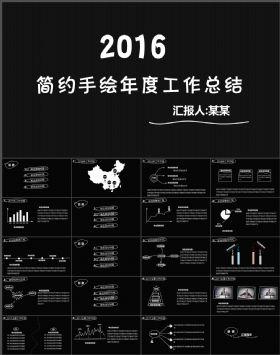 2016简约手绘年度工作总结商务汇报PPT模板