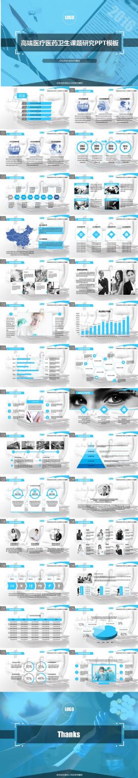 高端简约医院医药医疗课题研究PPT模板