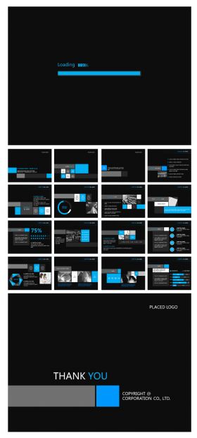 欧美蓝黑简约WIN8风格扁平商务动画PPT模板