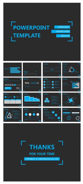 欧美蓝黑简约创意大气通用动态PPT模板