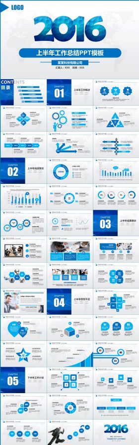 蓝色简约年中工作总结半年总结工作汇报ppt模板