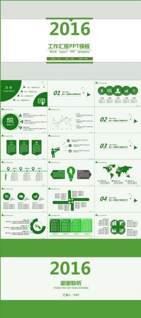 动态清爽简约绿色工作汇报PPT模板