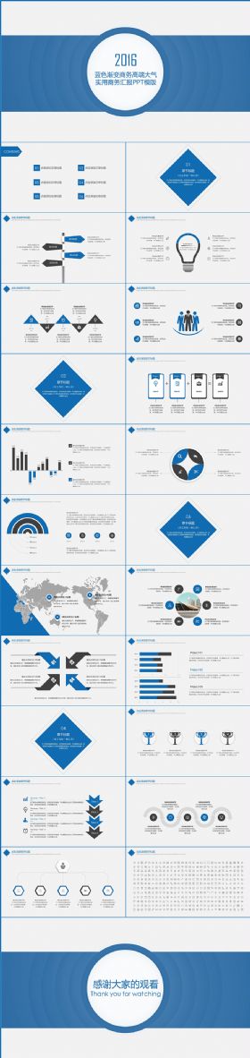 蓝色商务高端大气实用商务汇报PPT模版