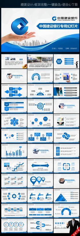 中国建设银行建行总结汇报PPT模板