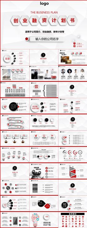 红色大气创业融资计划书PPT模板