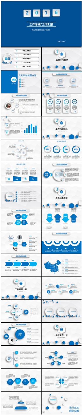 蓝色工作总结工作汇报PPT模板