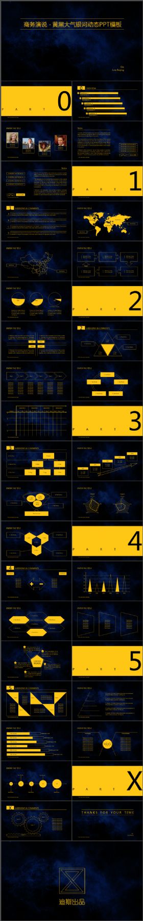 商务演说-动态黄黑大气银河背景商务PPT模板