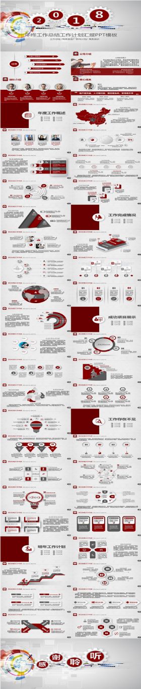 红色商务年终总结工作计划PPT模板