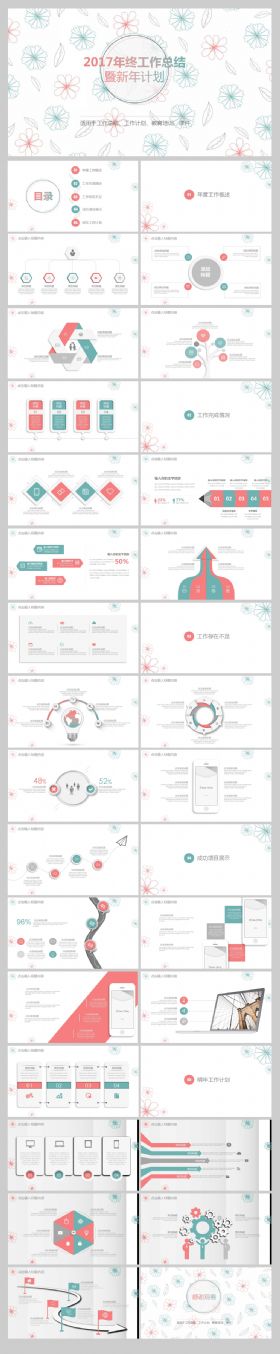 淡雅花纹年终汇报总结PPT模板